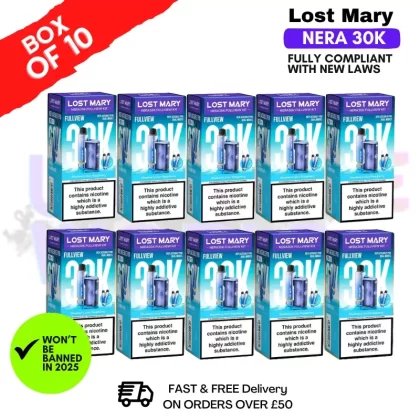 Blue Sour Raspberry Lost Mary NERA 30K Puff Box Of 10