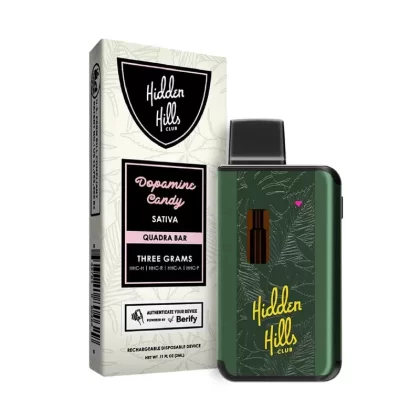 Hidden Hills Quadra Bar HHC Blend Vaporizer – 3000mg - Strain#Galactic Sugar (S)>Wanana Bang (I)>Dopamine Candy (S)>Trap Zeecrets (I)