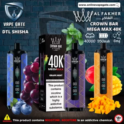 Al Fakher - Crown Bar Mega Max 40K Disposable Vape (40,000 Puffs) - Lemon Mint / 6 mg