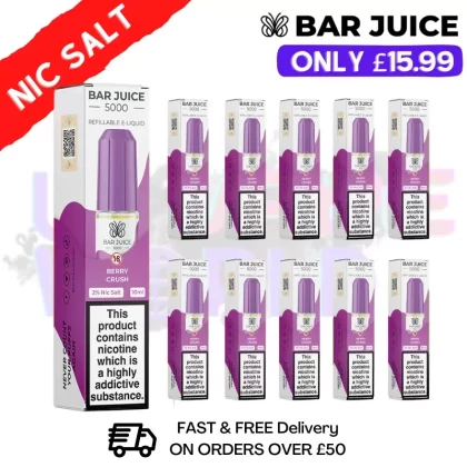 Berry Crush Bar Juice 5000 Nic Salt BOX OF 10 – £13.99