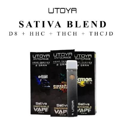 Utoya | Sativa Blend THC-H + THC-JD Disposable Vape – 2g - Strain#Blueberry Diesel - Sativa>Lemon Jack - Sativa>Pineapple Express - Sativa (CFB33C)