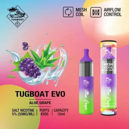 Tugboat Vape 4500 Puffs Evo Aloe Grape Disposable Uae Vape