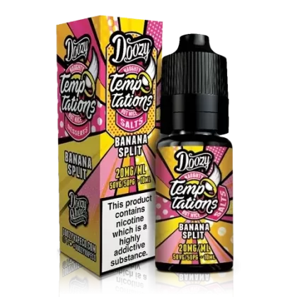Doozy Temptations Nic Salt E-Liquids - Banana Split, Ice cream cake; Vape Product, Vape Product