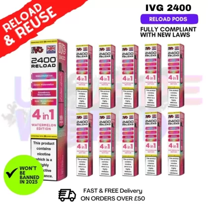 Watermelon Edition IVG 2400 RELOAD Pods – Box Of 10
