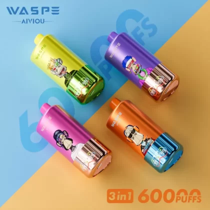 WASPE 3 in 1 60000 – 60K Puffs 0.9Ω*3 Mesh Coil 650mAh Disposable Vape - 60000 puffs; Vape Product, Vape Product; Blueberry Ice & Black Dragon Ice & Fizzy Cherry Ice, Blueberry Raspberry & B (FACC96)